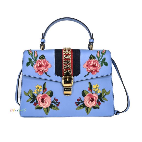 Gucci Handbags - Gucci Medium Sylvie Embroidered Leather Top Handle/ Shoulder Bag